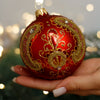 Red with gold glitter design Christmas glass ornament, Handmade Christmas ball, Collectible Christmas decor, home decoration, Christmas gift 2025 