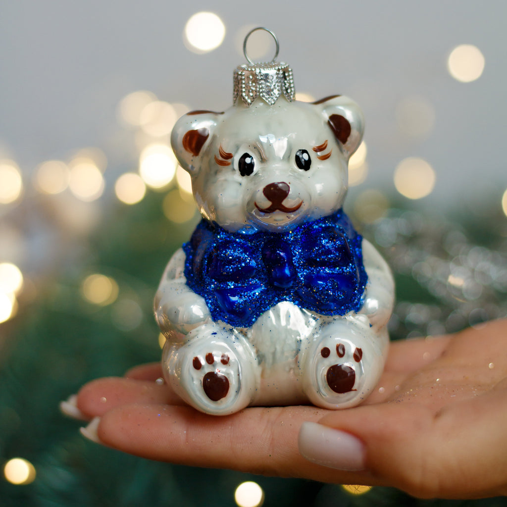 Teddy Bear Christmas glass ornament, Handmade Christmas figurines, Collectible Christmas decor, home decoration, Christmas gift 2025