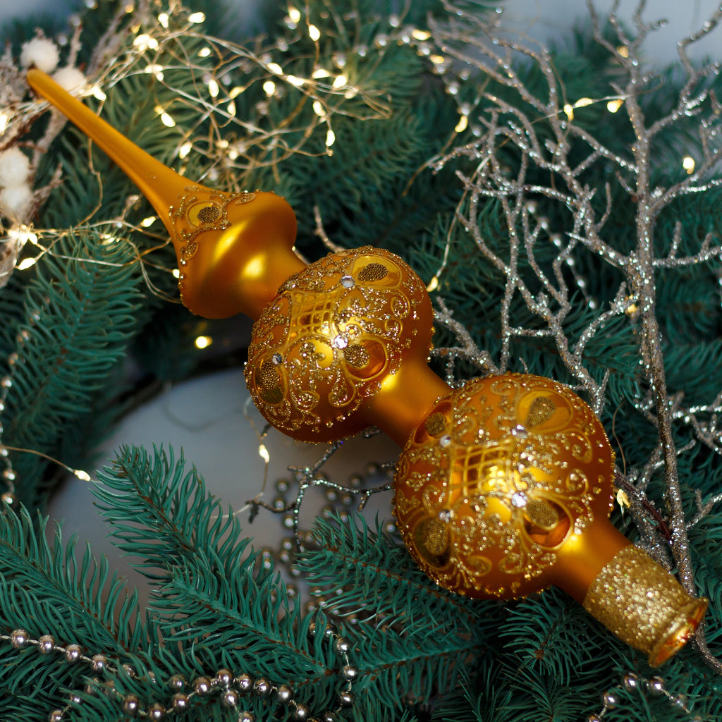 Luxury Gold Ornament Handmade Glass Christmas Tree Topper – 11 Inch Vintage Ornament, home decor, Christmas decoration, Christmas gift 2025 