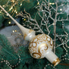 White and Gold with floral design Ornament Handmade Glass Christmas Tree Topper – 11 Inch Vintage Ornament, home decor, Christmas decoration, Christmas gift 2025