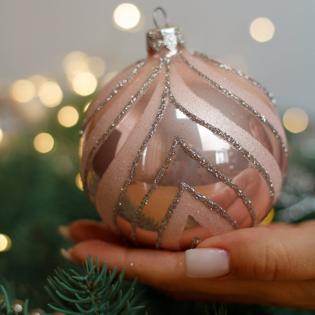 Pink with silver glitter design Christmas glass ornament, Handmade Christmas ball, Collectible Christmas decor, home decoration, Christmas gift 2025 