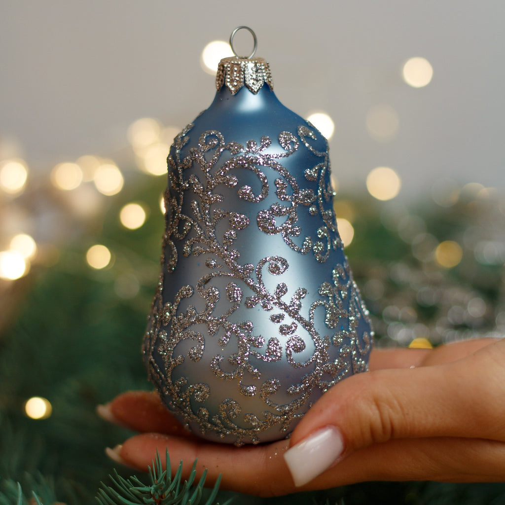 Blue with silver Glass Bell Christmas glass ornament, Handmade Christmas figurines, Collectible Christmas decor, home decoration, Christmas gift 2025