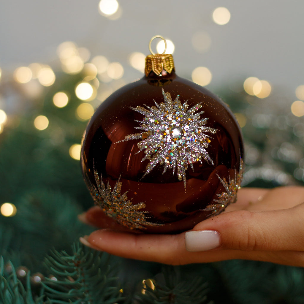 Royal dark red with gold glitter Christmas glass ornament, Handmade Christmas ball, Collectible Christmas decor, home decoration, Christmas gift 2025
