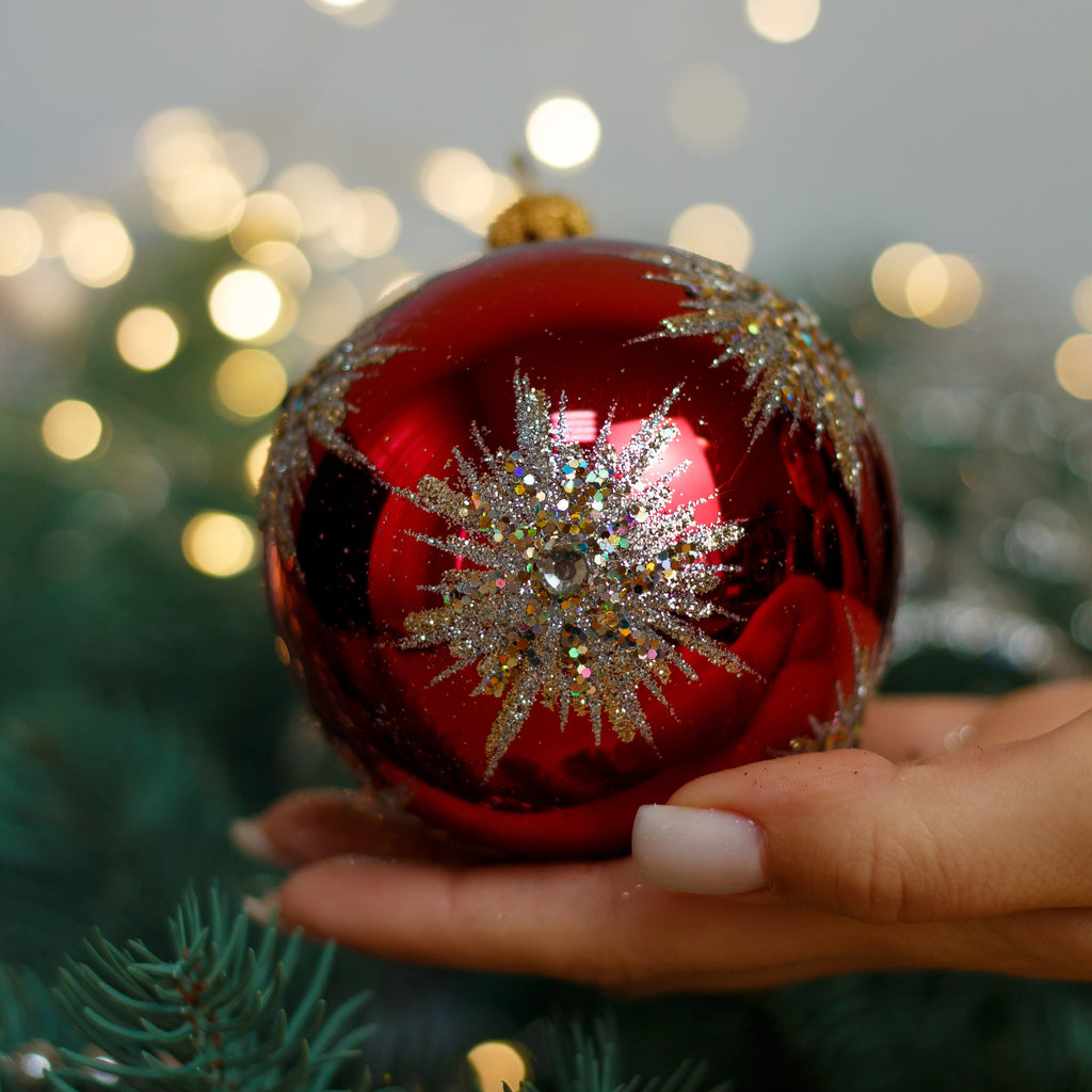 Royal red with gold glitter Christmas glass ornament, Handmade Christmas ball, Collectible Christmas decor, home decoration, Christmas gift 2025