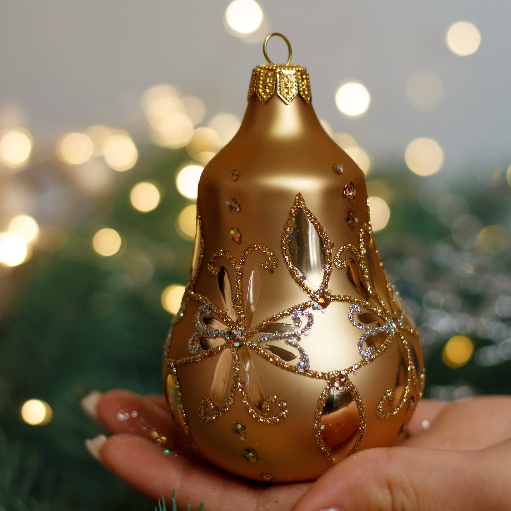 Golden Glass Bell Christmas glass ornament, Handmade Christmas figurines, Collectible Christmas decor, home decoration, Christmas gift 2025