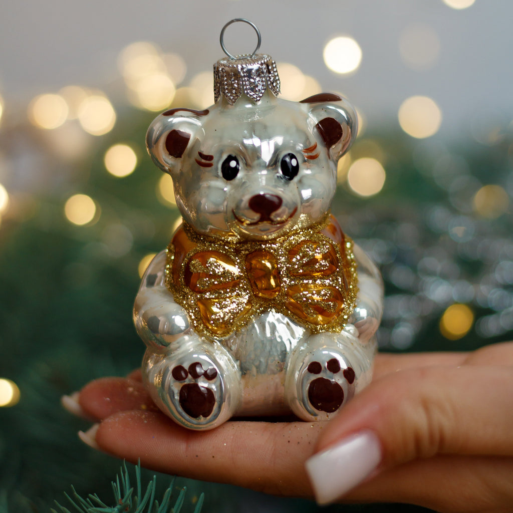 Teddy Bear Christmas glass ornament, Handmade Christmas figurines, Collectible Christmas decor, home decoration, Christmas gift 2025 