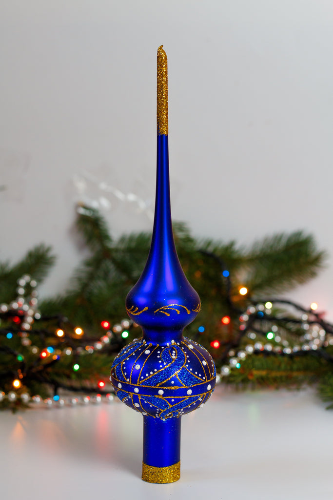 Blue with gold Christmas tree topper, Christmas decor, glass ornament, Christmas gift ChristmasboxStore