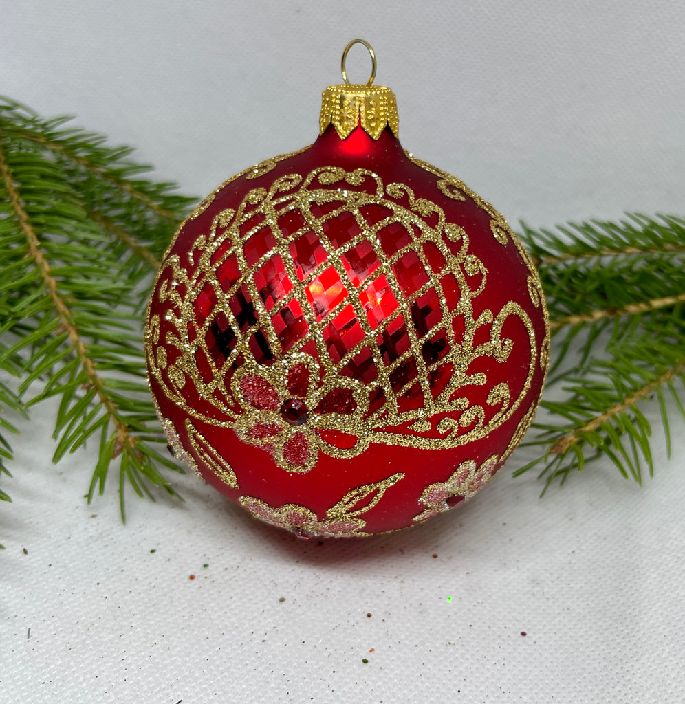 Red with gold glitter glass ball Christmas ornament, handmade XMAS decoration ChristmasboxStore