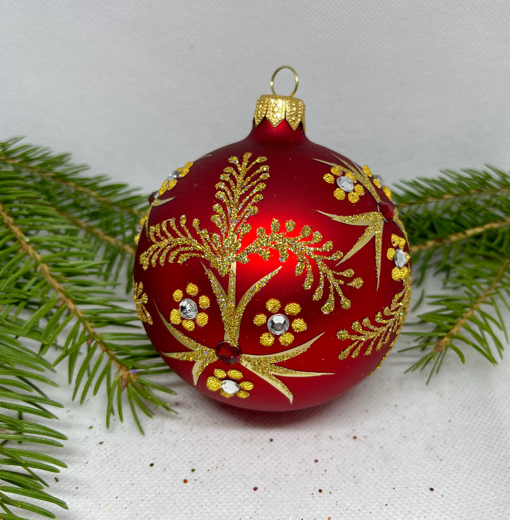 Red with gold glitter glass ball Christmas ornament, handmade XMAS decoration ChristmasboxStore
