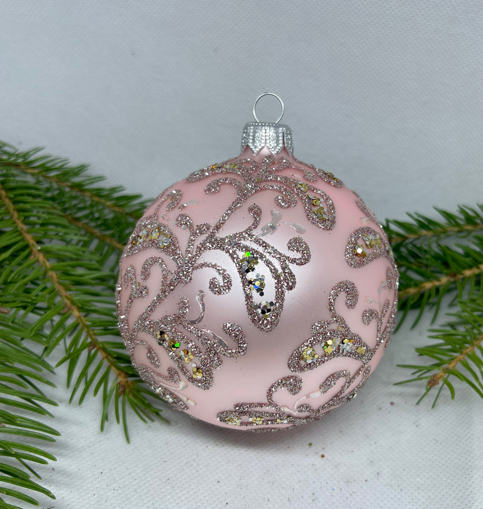 Pink with glitter glass ball Christmas ornament, handmade XMAS decoration ChristmasboxStore