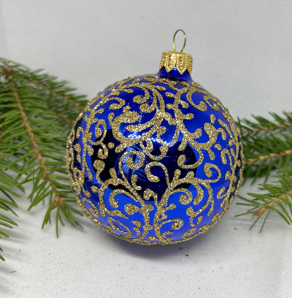 Blue with gold glitter glass ball Christmas ornament, handmade XMAS decoration ChristmasboxStore