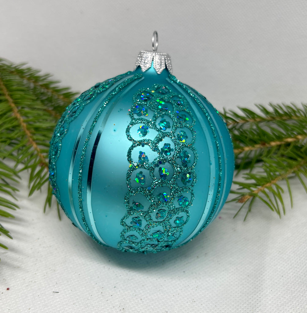 Blue with glitter glass ball Christmas ornament, handmade XMAS decoration ChristmasboxStore