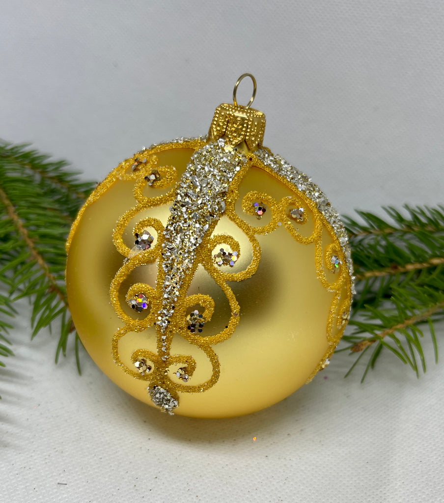 Gold with gold and silver glitter glass ball Christmas ornament, handmade XMAS decoration ChristmasboxStore