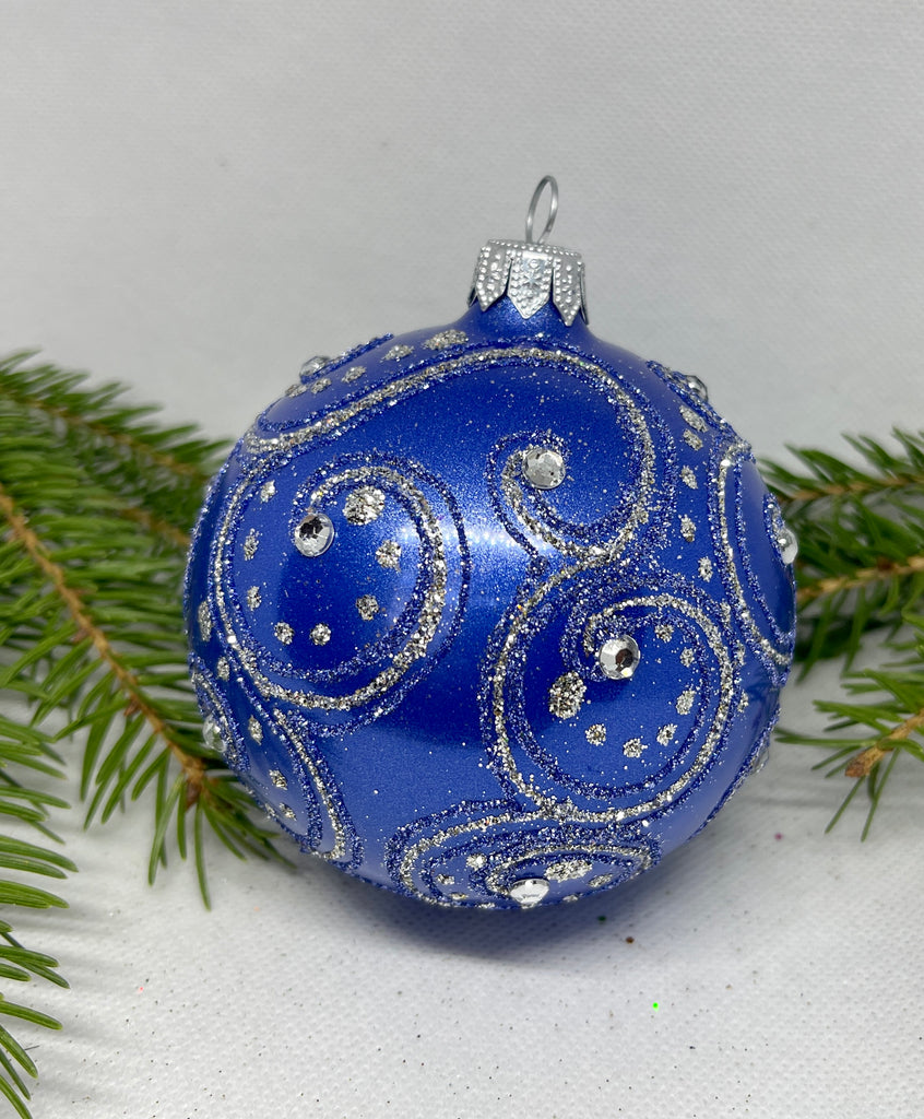 Blue with silver glitter glass ball Christmas ornament, handmade XMAS decoration ChristmasboxStore