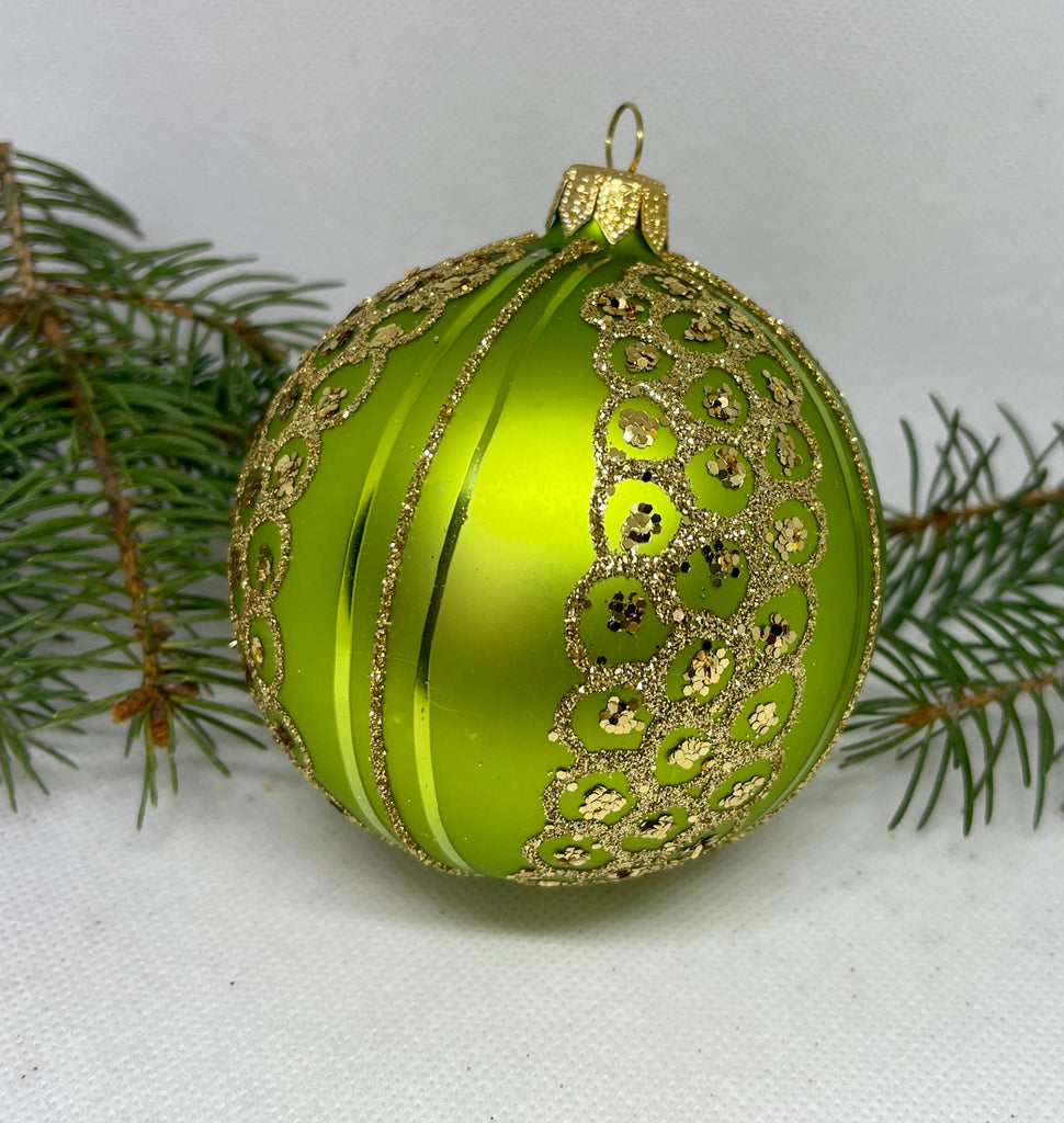 Green with gold glitter glass ball Christmas ornament, handmade XMAS decoration ChristmasboxStore