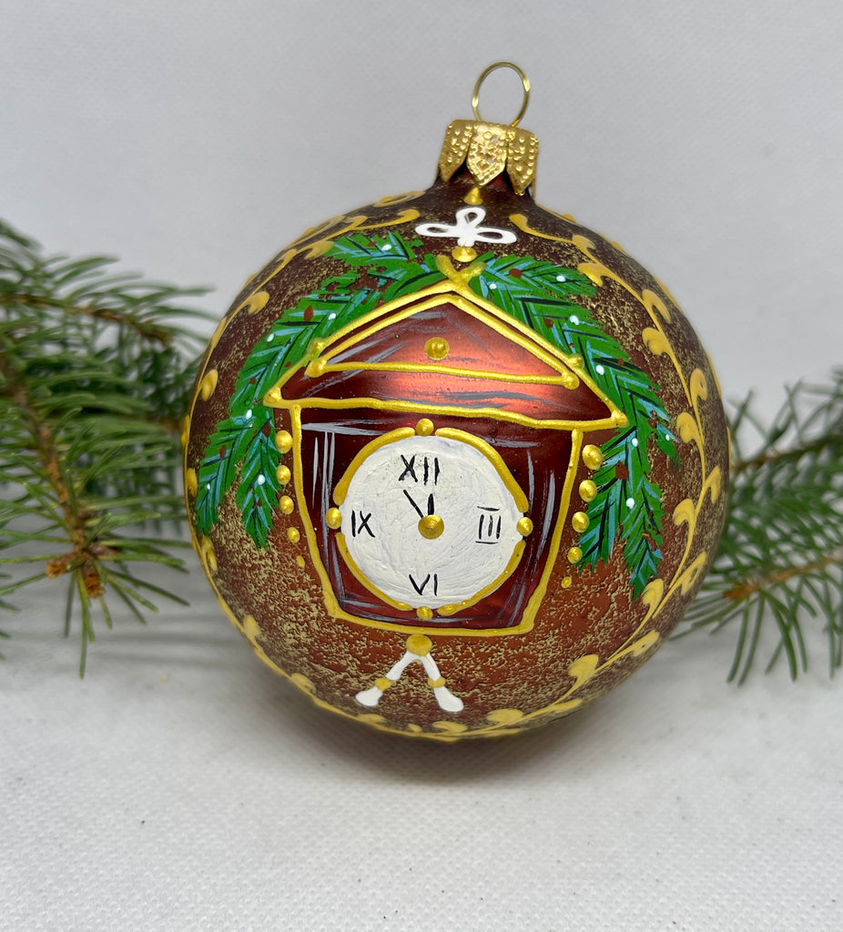 Cuckoo clock glitter glass ball Christmas ornament, handmade XMAS decoration ChristmasboxStore