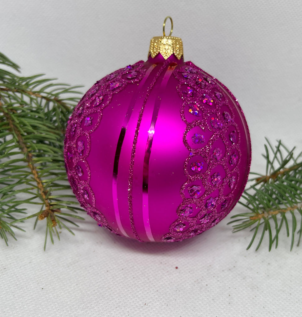 Purple with glitter glass ball Christmas ornament, handmade XMAS decoration ChristmasboxStore