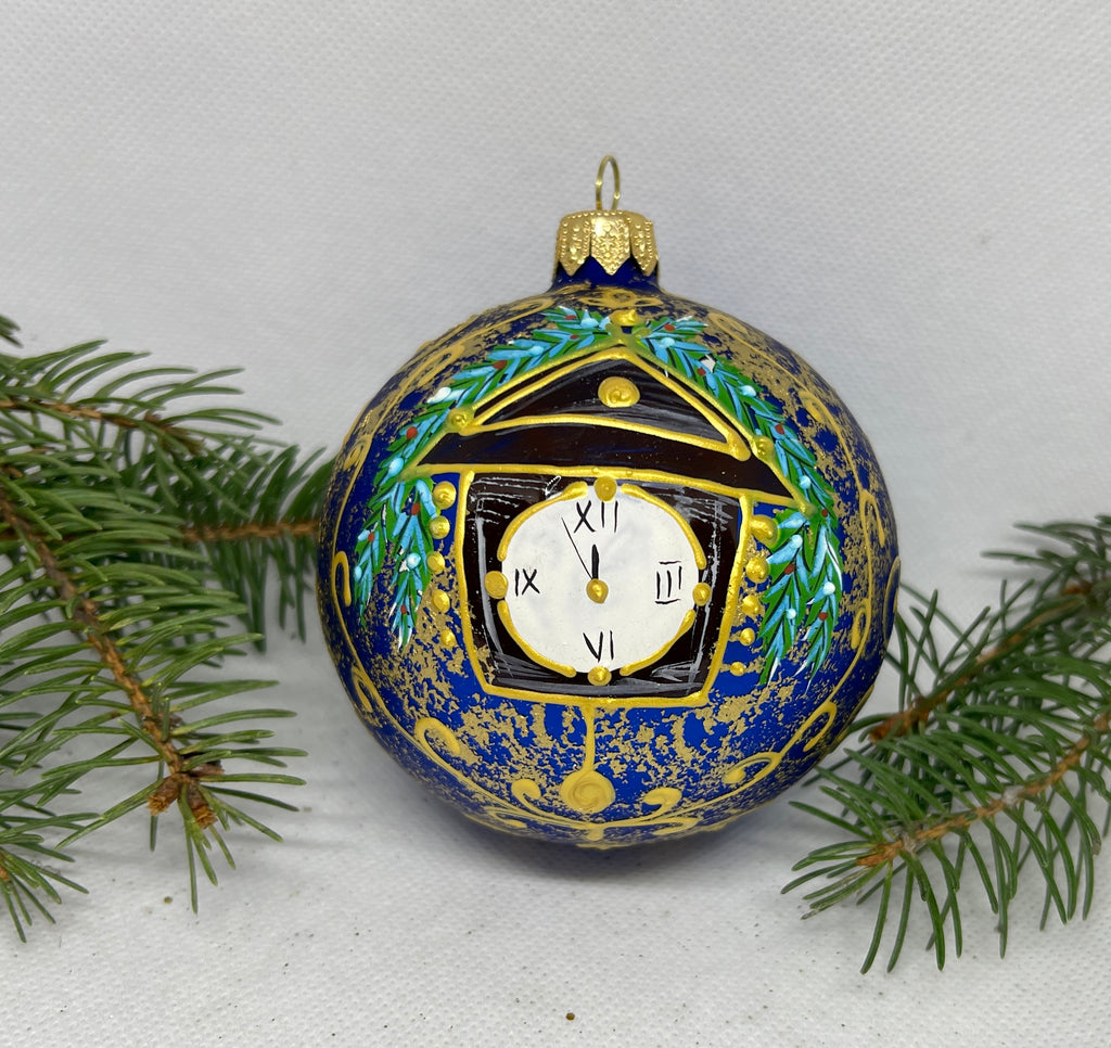 Cuckoo clock blue glitter glass ball Christmas ornament, handmade XMAS decoration ChristmasboxStore