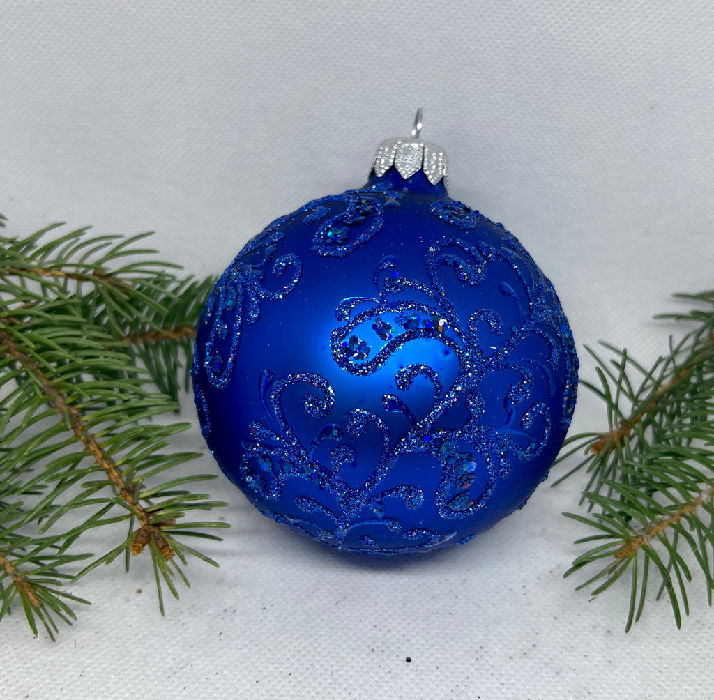 Blue with glitter glass ball Christmas ornament, handmade XMAS decoration ChristmasboxStore