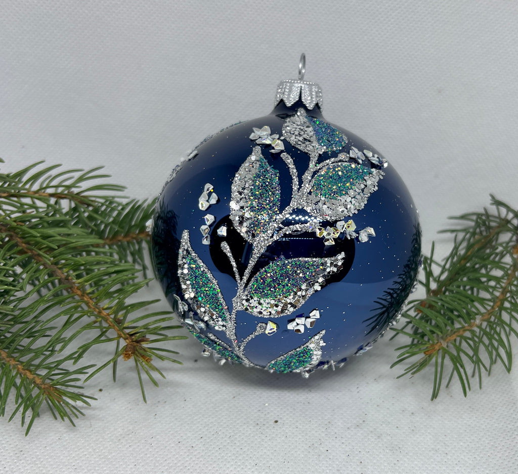 Blue with silver glitter glass ball Christmas ornament, handmade XMAS decoration ChristmasboxStore