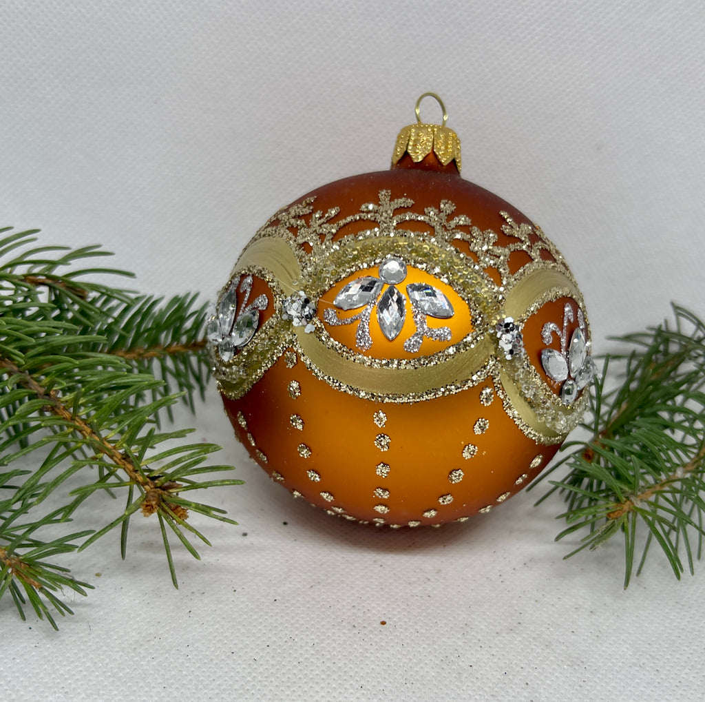 Bronze with silver glitter glass ball Christmas ornament, handmade XMAS decoration ChristmasboxStore