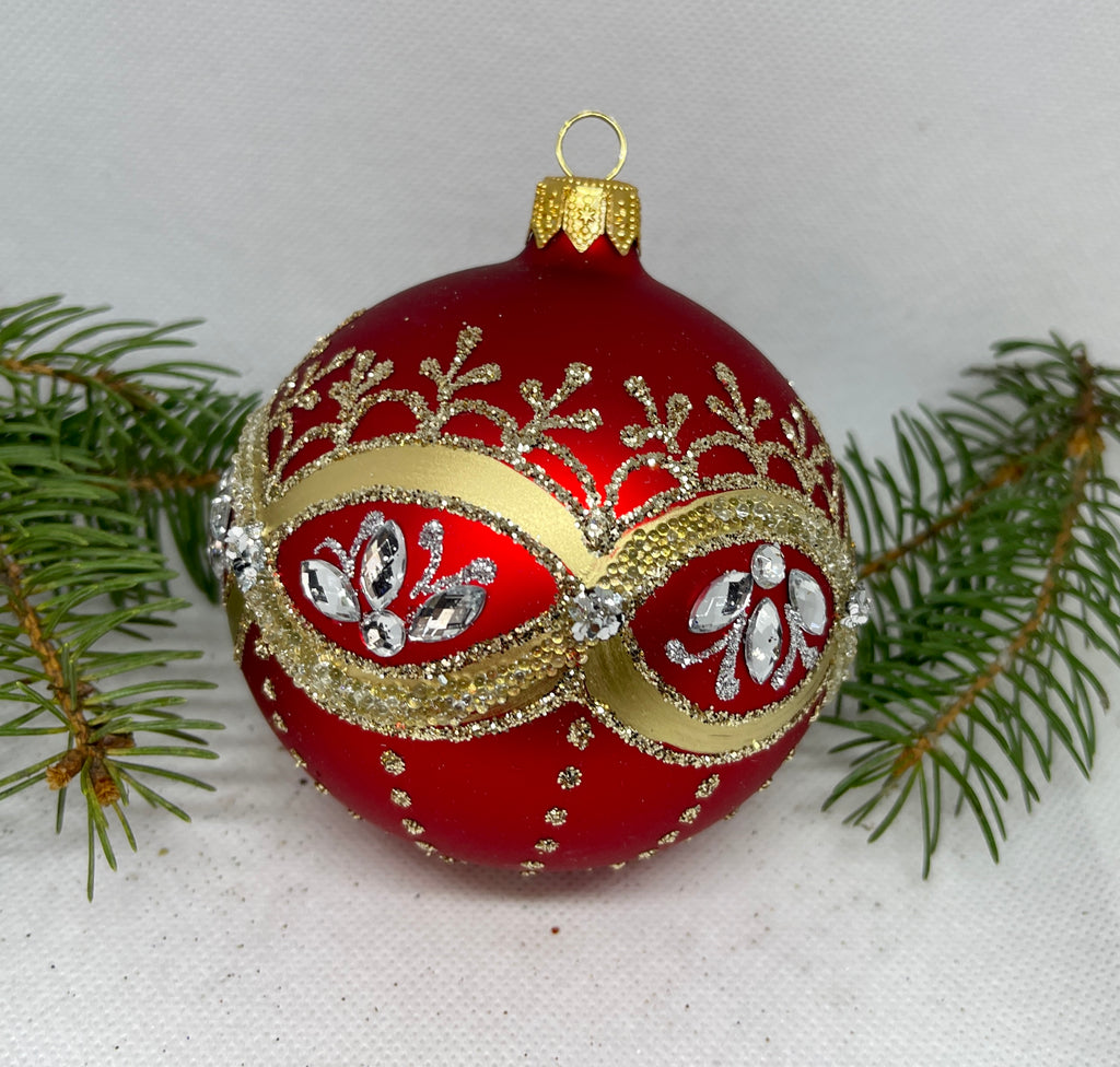 Red with glitter glass ball Christmas ornament, handmade XMAS decoration ChristmasboxStore