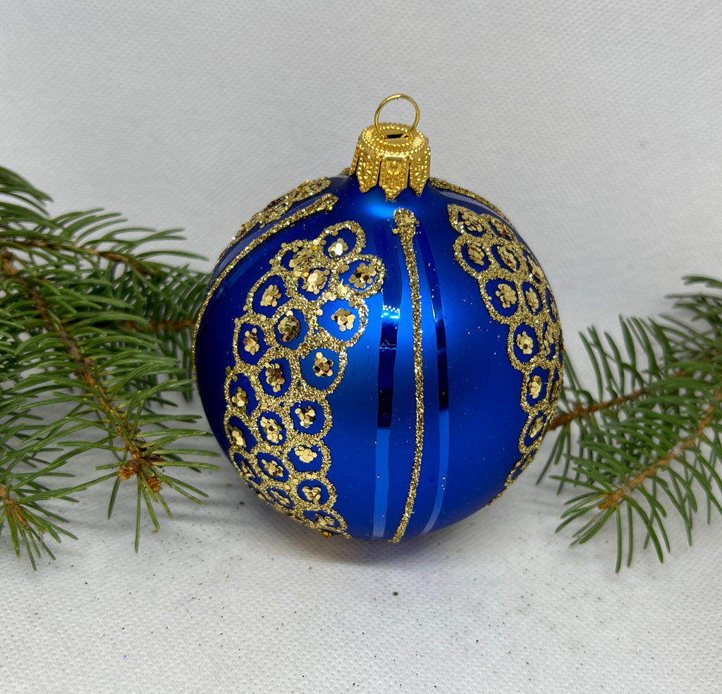 Blue with gold glitter glass ball Christmas ornament, handmade XMAS decoration ChristmasboxStore