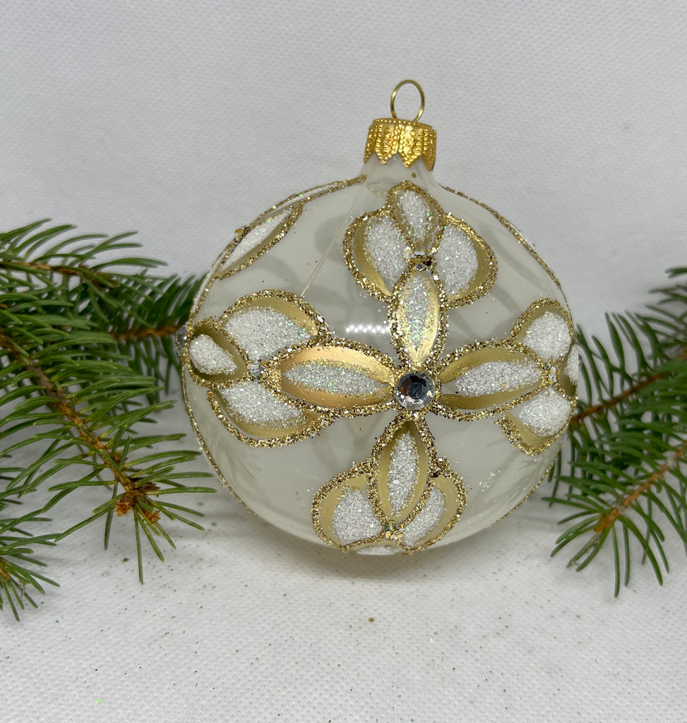 Transparent with white and gold glitter glass ball Christmas ornament, handmade XMAS decoration ChristmasboxStore