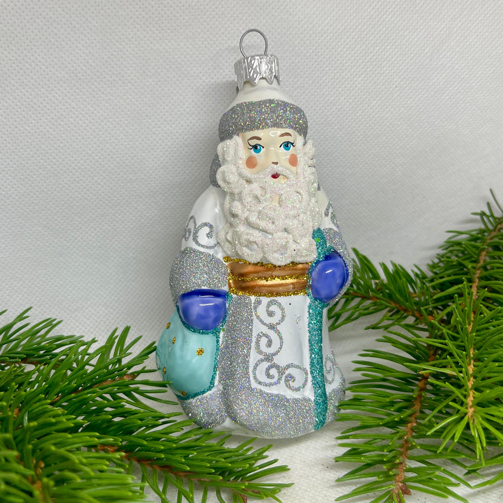 Frosted Father Christmas glass ornament, Handmade Christmas figurines, Collectible Christmas decor, home decoration, Christmas gift 2025 