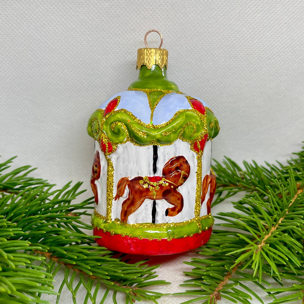 Carousel Christmas glass ornament, Handmade Christmas figurines, Collectible Christmas decor, home decoration, Christmas gift 2025
