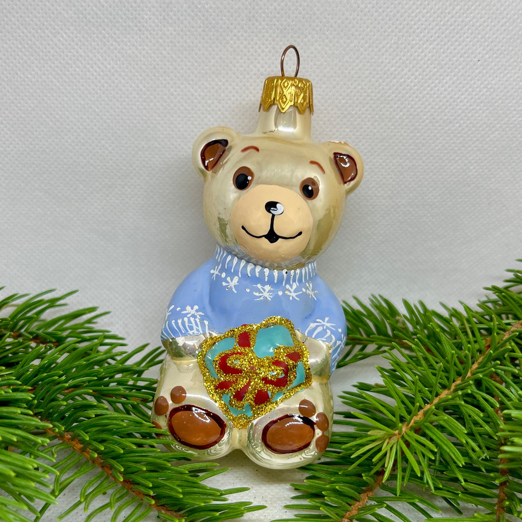 Teddy Bear Christmas glass ornament, Handmade Christmas figurines, Collectible Christmas decor, home decoration, Christmas gift 2025 