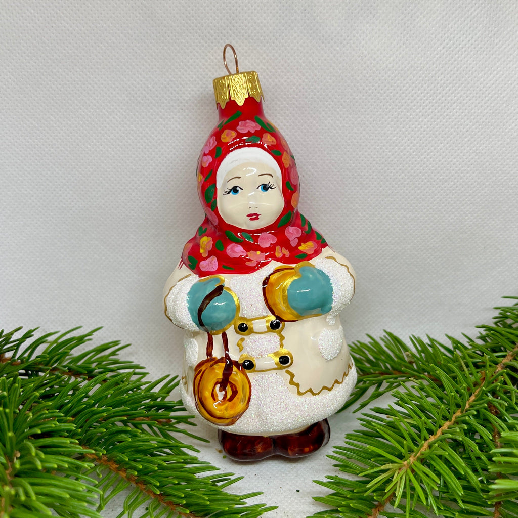 Slavic Girl with Bagels Christmas glass ornament, Handmade Christmas figurines, Collectible Christmas decor, home decoration, Christmas gift 2025