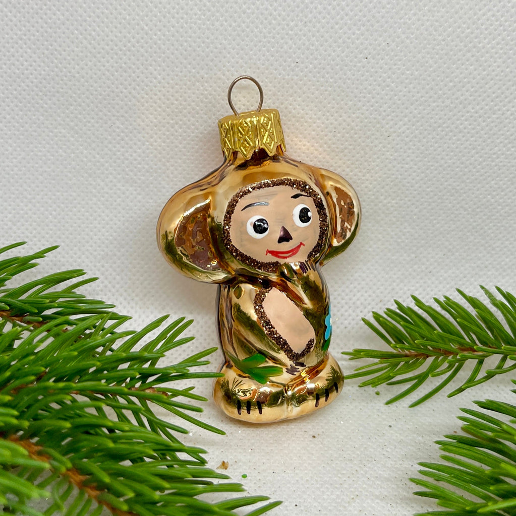 Cheburashka Christmas glass ornament, Handmade Christmas figurines, Collectible Christmas decor, home decoration, Christmas gift 2025