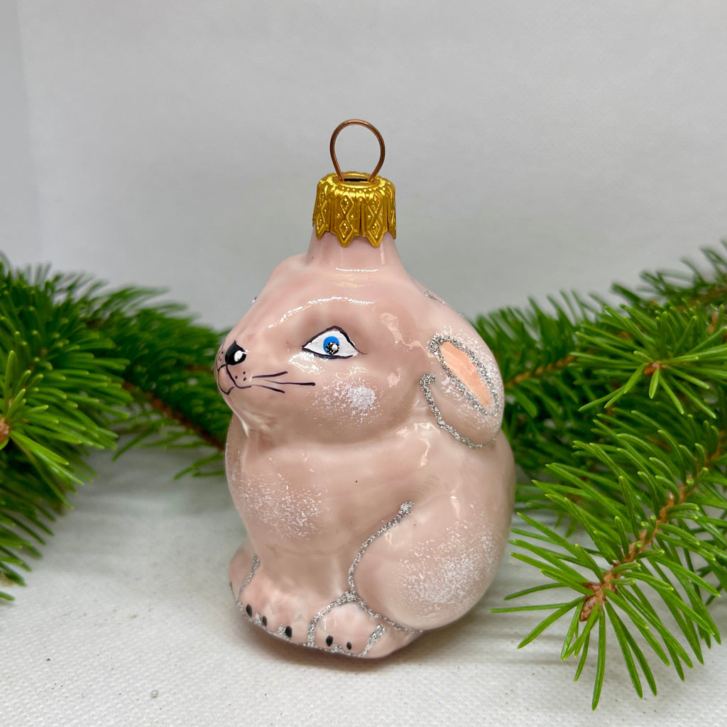 Bunny Christmas glass ornament, Handmade Christmas figurines, Collectible Christmas decor, home decoration, Christmas gift 2025