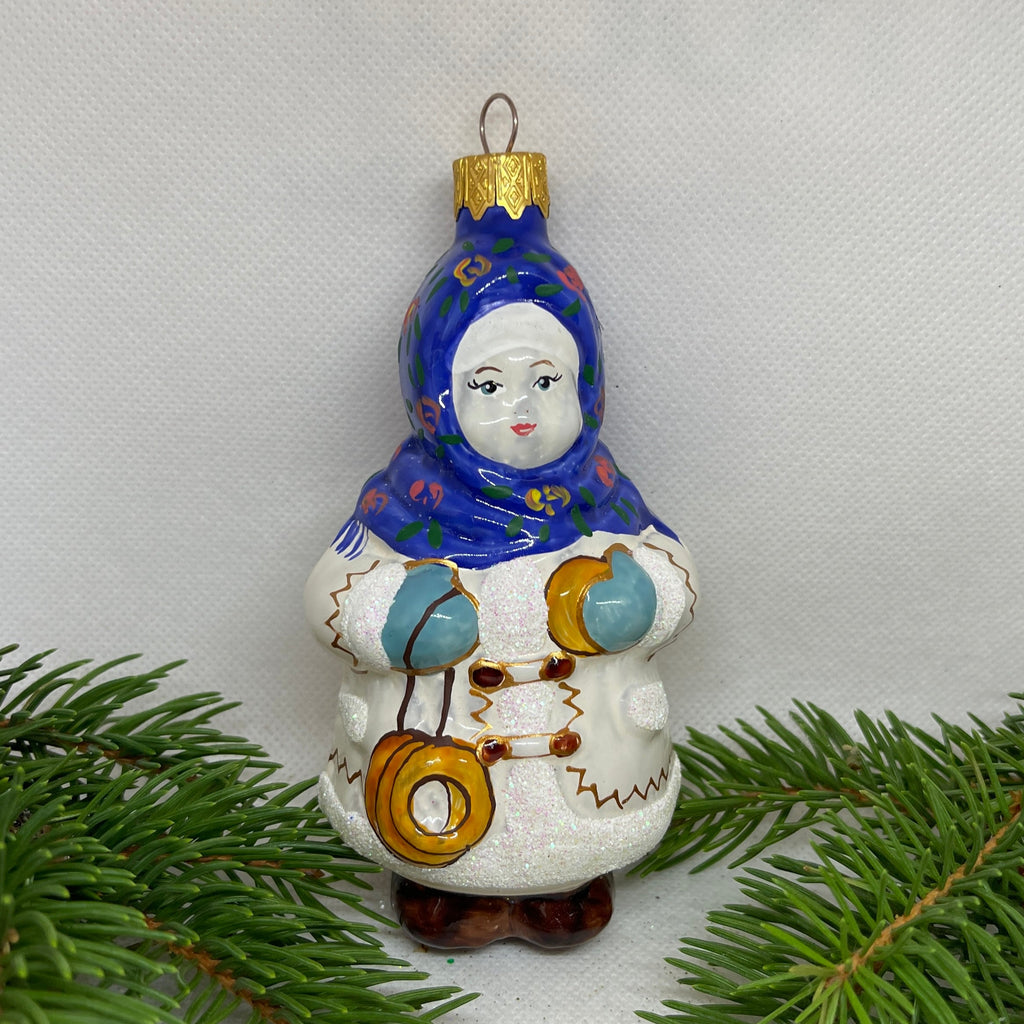 Slavic Girl with Bagels Christmas glass ornament, Handmade Christmas figurines, Collectible Christmas decor, home decoration, Christmas gift 2025