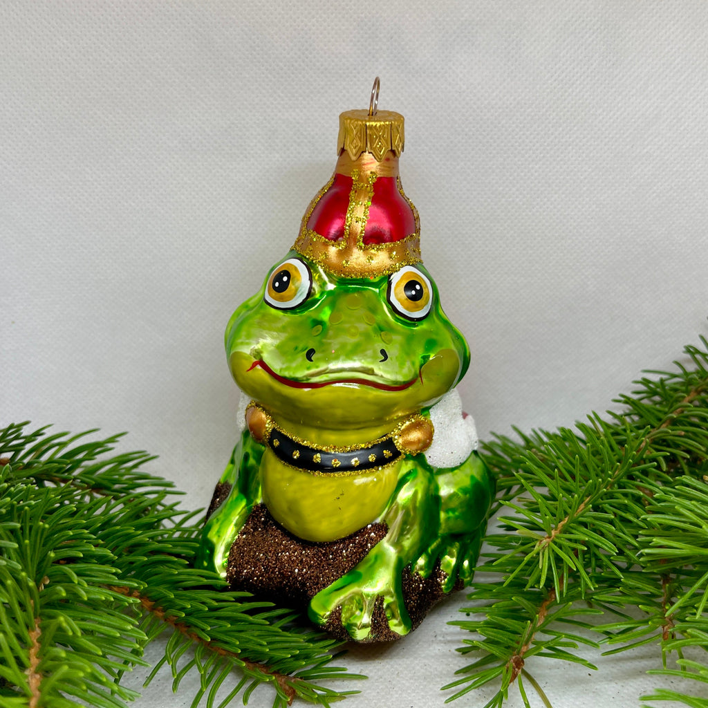 Frog Prince Christmas glass ornament, Handmade Christmas figurines, Collectible Christmas decor, home decoration, Christmas gift 2025