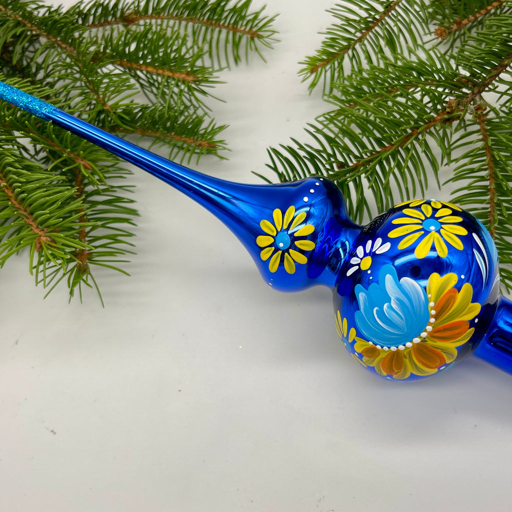 Blue and Yellow Detailing Handmade Glass Christmas Tree Topper – 9 Inch Vintage Ornament, home decor, Christmas decoration 2025