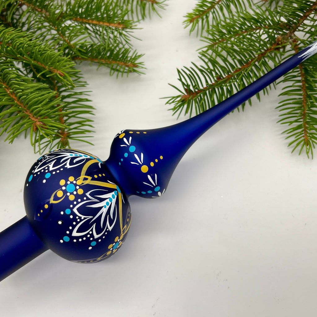 Blue Detailing Handmade Glass Christmas Tree Topper – 9 Inch Vintage Ornament, home decor, Christmas decoration 2025 