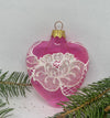 Pink heart with white glitter glass Christmas handmade ornament, Luxury Christmas glass decoration, Christmas tree glass ornament ChristmasboxStore