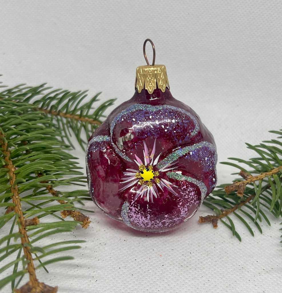 Flower dark purple and silver glass Christmas handmade ornament, Luxury Christmas glass decoration, Christmas tree glass ornament ChristmasboxStore