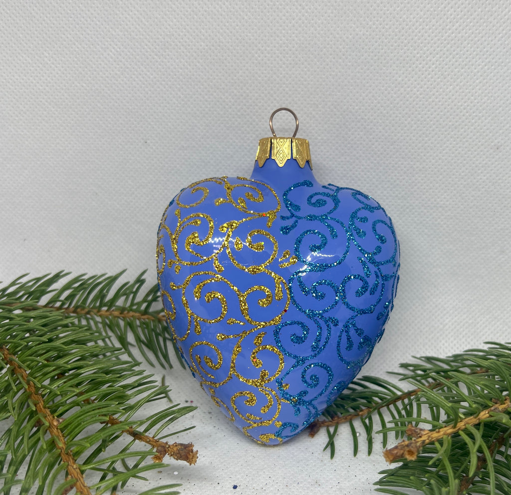 Christmas heart blue and gold glass Christmas handmade ornament, Luxury Christmas glass decoration, Christmas tree glass ornament ChristmasboxStore