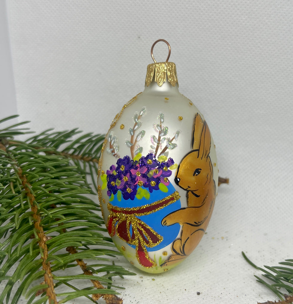 Christmas egg silver with gold rabbit glass Christmas handmade ornament, Luxury Christmas glass decoration, Christmas tree glass ornament ChristmasboxStore