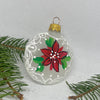 Medallion with red flower and white glitter glass Christmas handmade ornament, Luxury Christmas glass decoration, Christmas tree glass ornament ChristmasboxStore