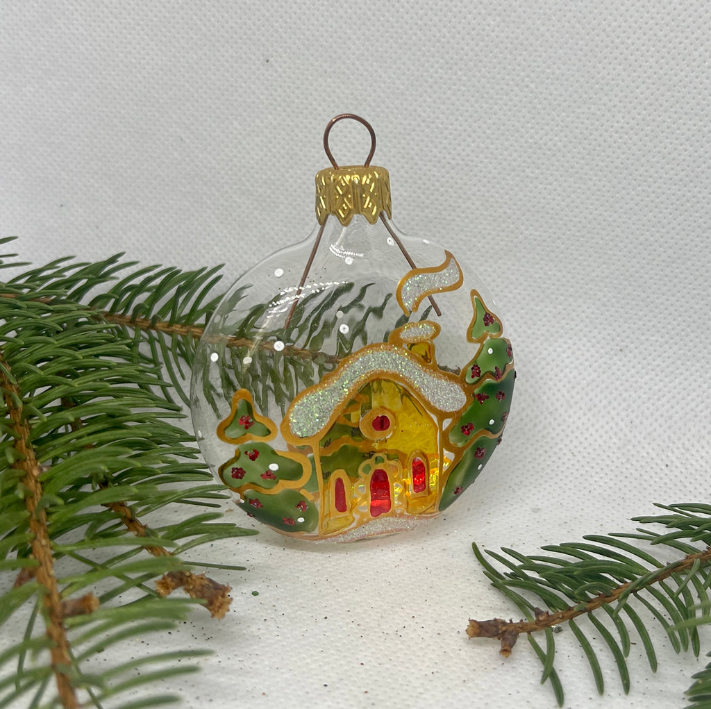 Medallion transparent with hut glass Christmas handmade ornament, Luxury Christmas glass decoration, Christmas tree glass ornament ChristmasboxStore