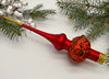 Red Christmas glass tree topper with gold glitter, Christmas finial ChristmasboxStore