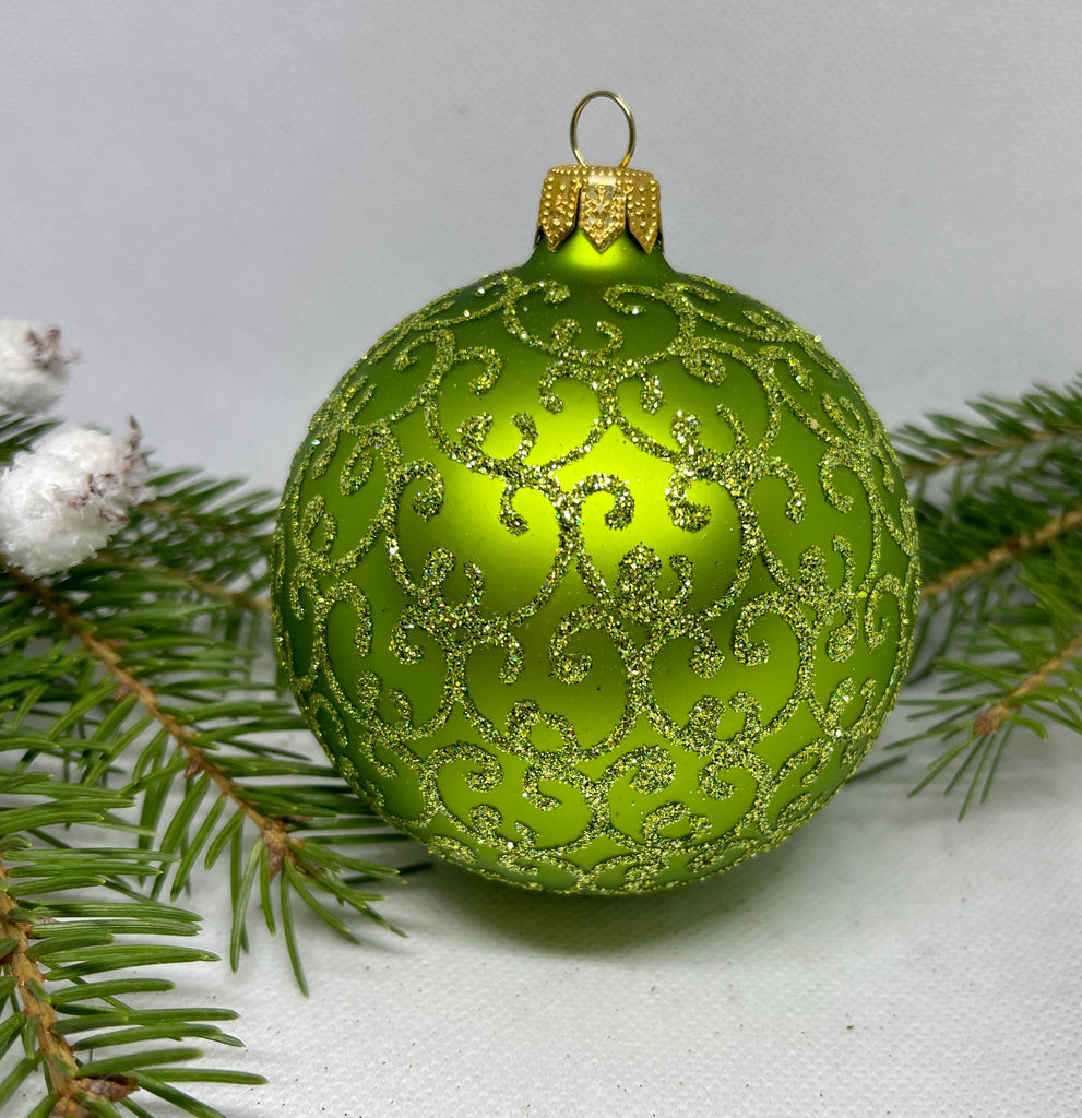 Green with glitter glass ball Christmas ornament, handmade XMAS decoration ChristmasboxStore