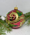 Pink with gold and green glitter glass ball Christmas ornament, handmade XMAS decoration ChristmasboxStore