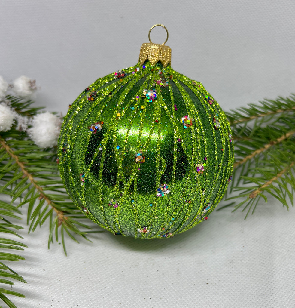Green with glitter glass ball Christmas ornament, handmade XMAS decoration ChristmasboxStore