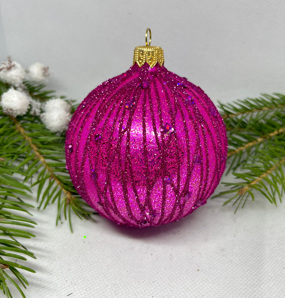 Pink with glitter glass ball Christmas ornament, handmade XMAS decoration ChristmasboxStore