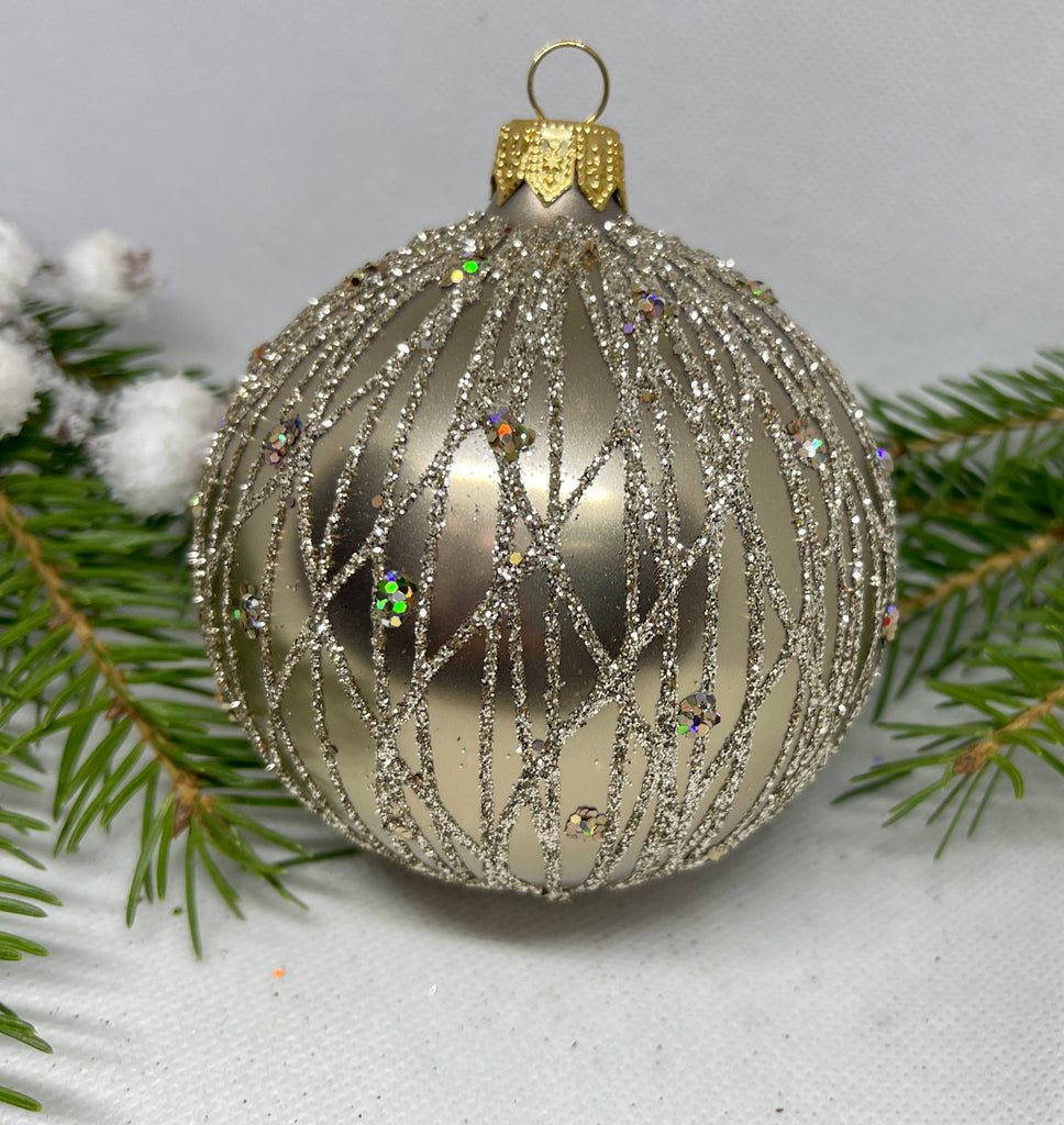 Gold with glitter glass ball Christmas ornament, handmade XMAS decoration ChristmasboxStore